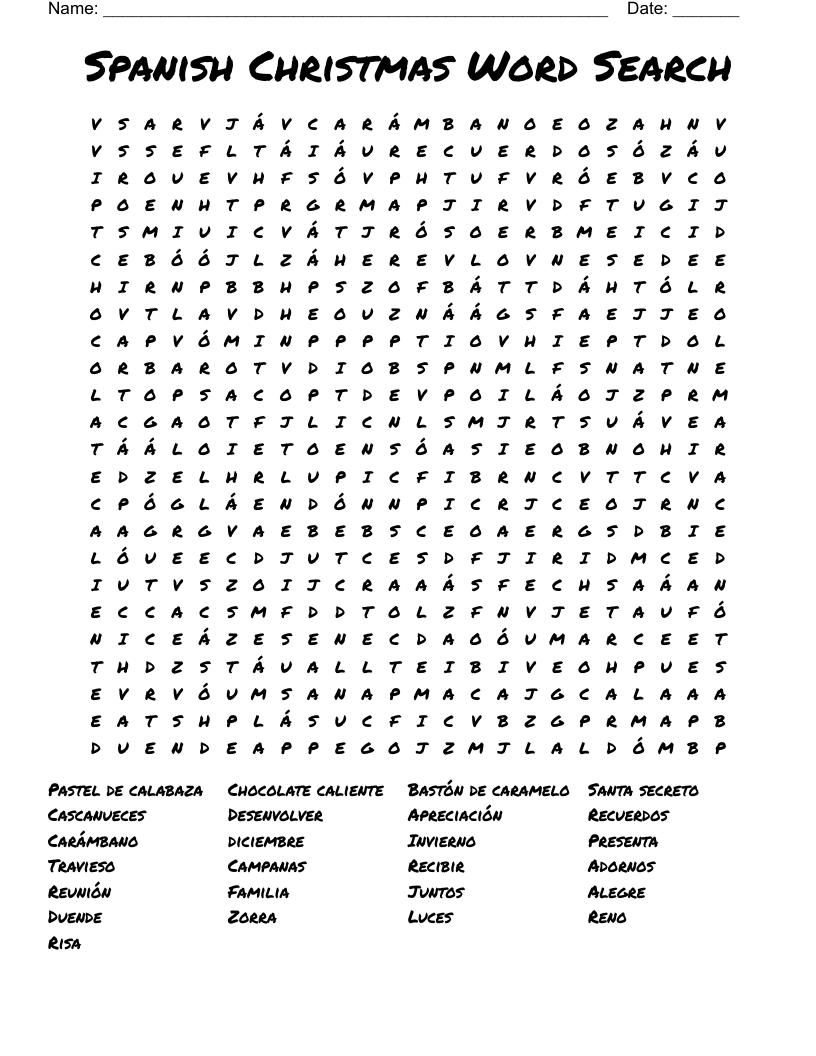 Spanish Christmas Word Search
