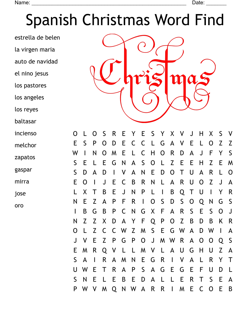 Spanish Christmas Word Find Word Search