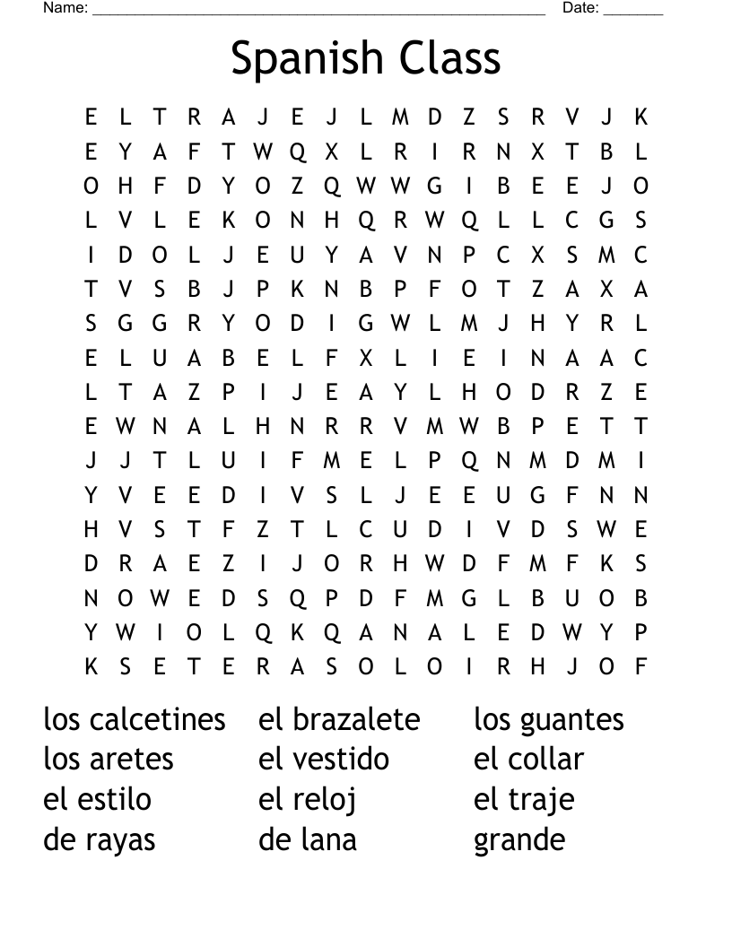 Spanish Class Word Search