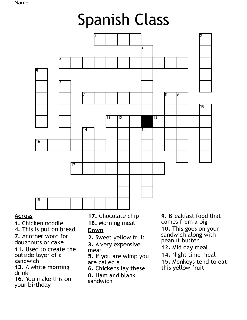 Spanish Class Crossword