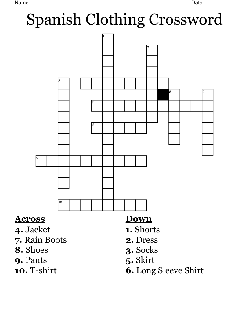 Spanish Clothing Crossword