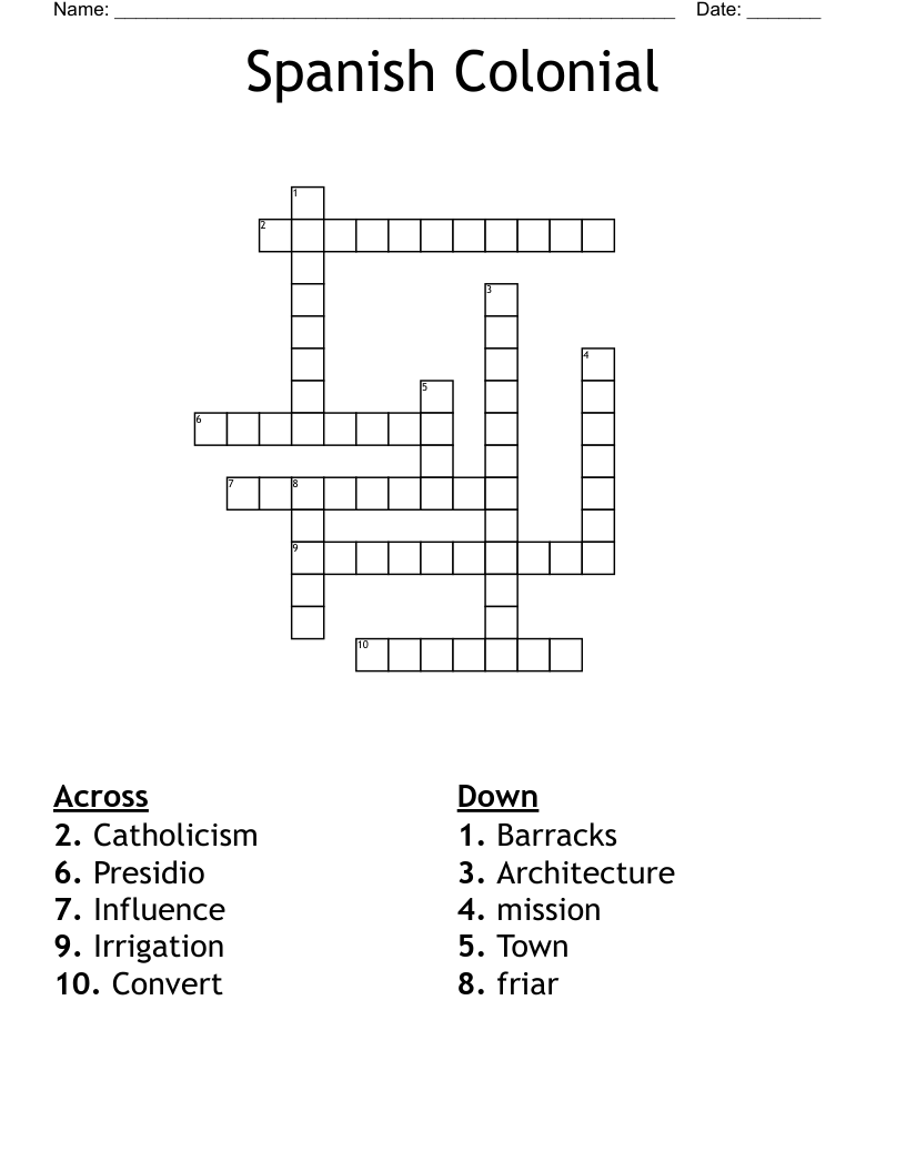 Spanish Colonial Crossword