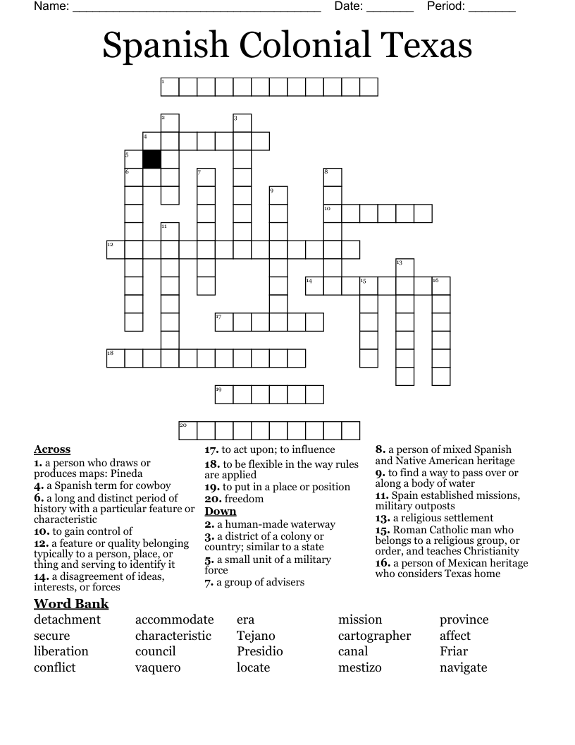 Spanish Colonial Texas Crossword