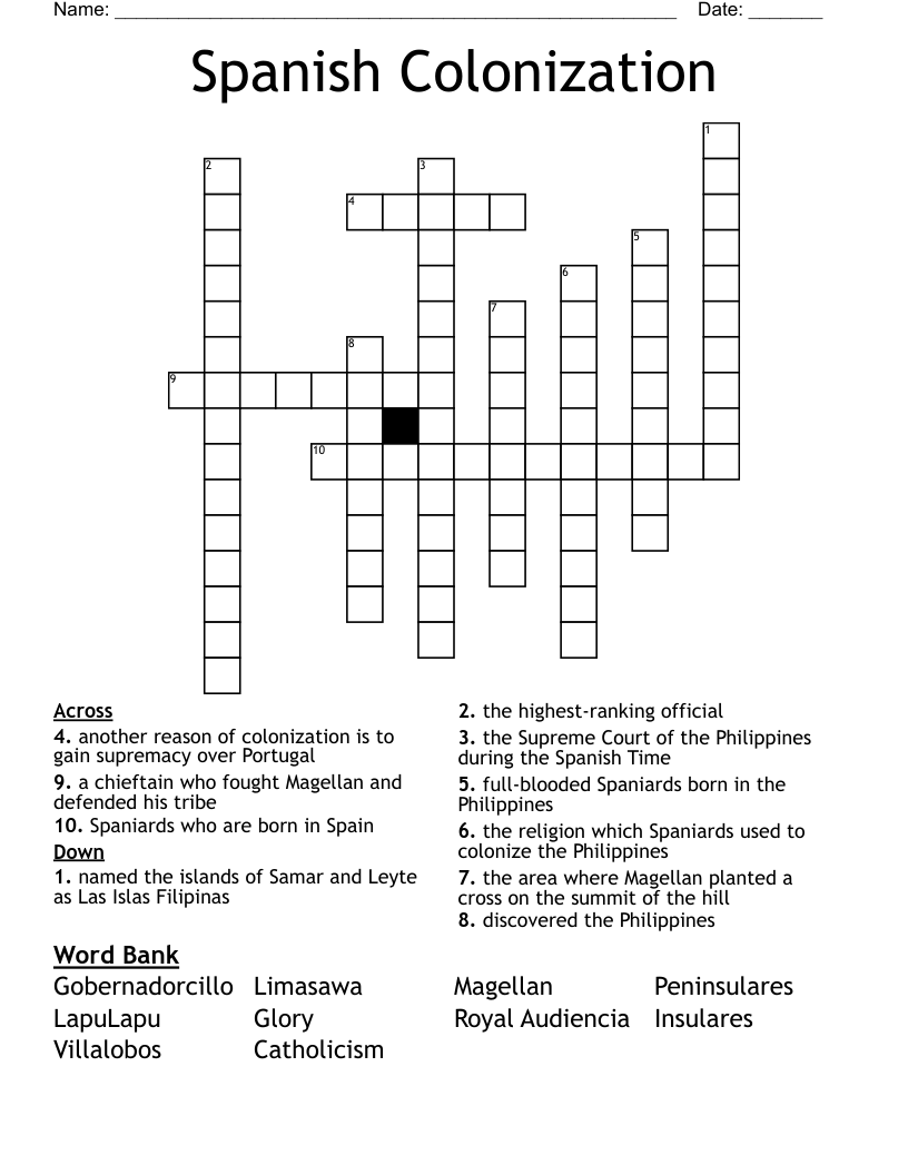Spanish Colonization Crossword