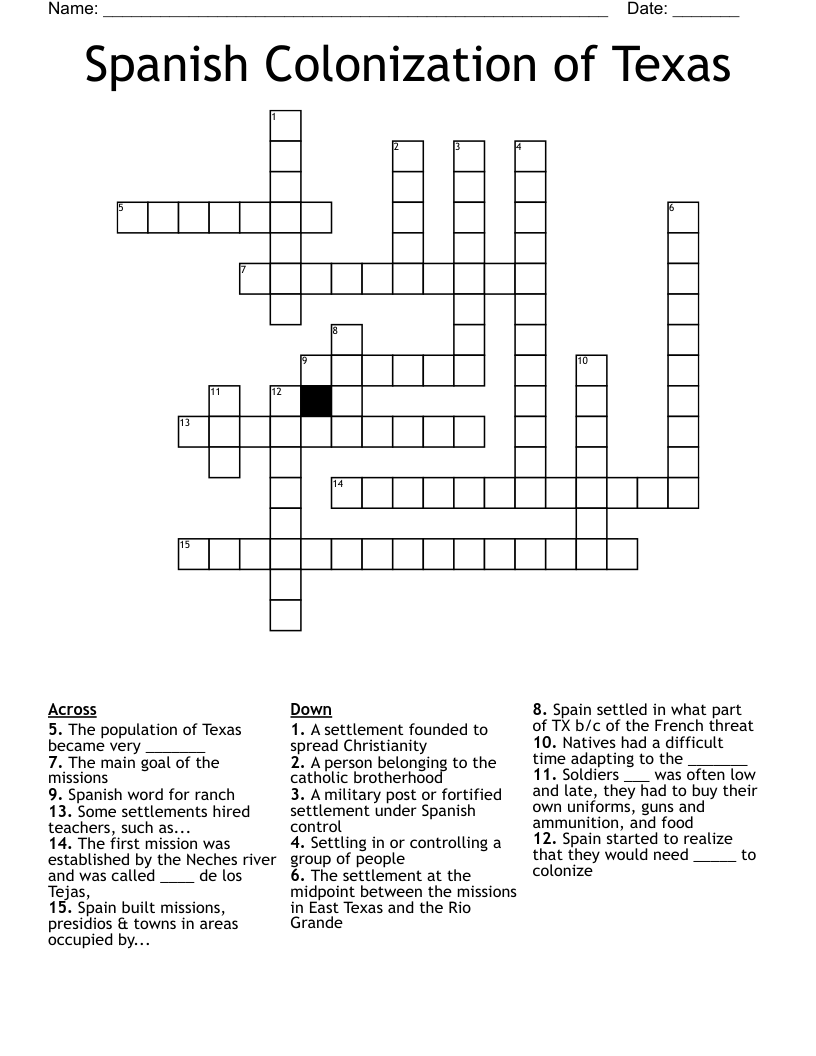 Spanish Colonization of Texas Crossword
