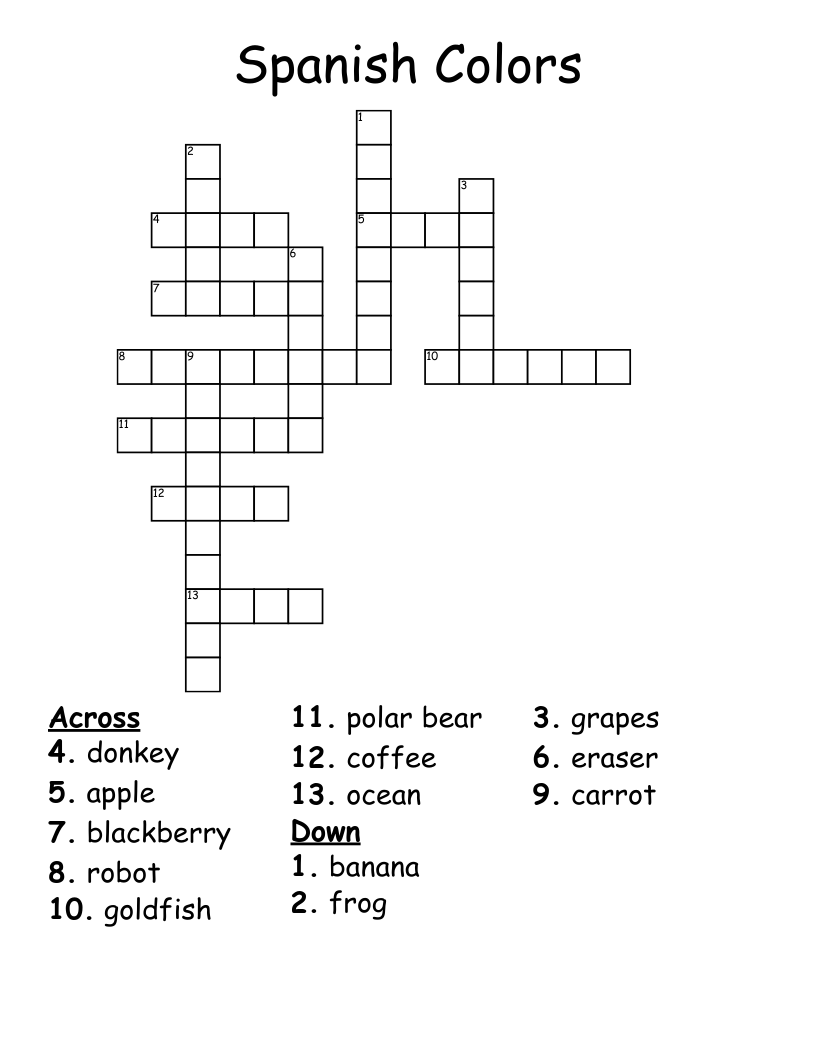 Spanish Colors Crossword