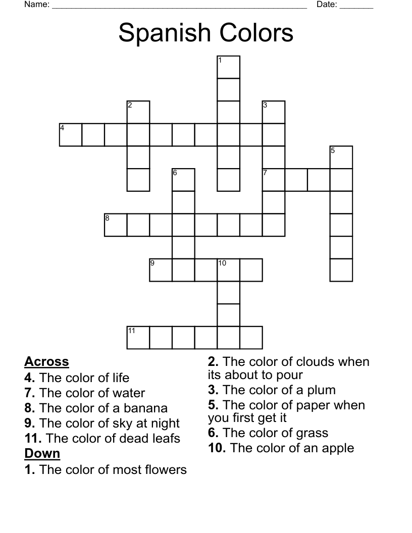 Spanish Colors Crossword