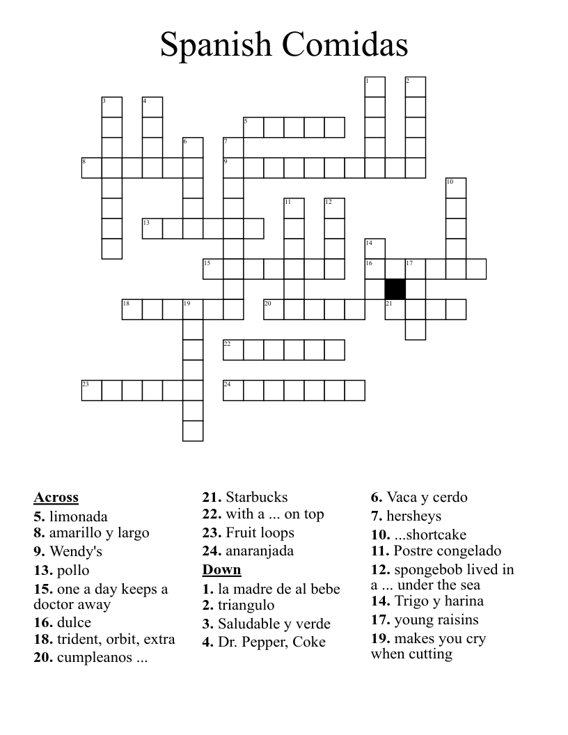 Spanish Comidas  Crossword