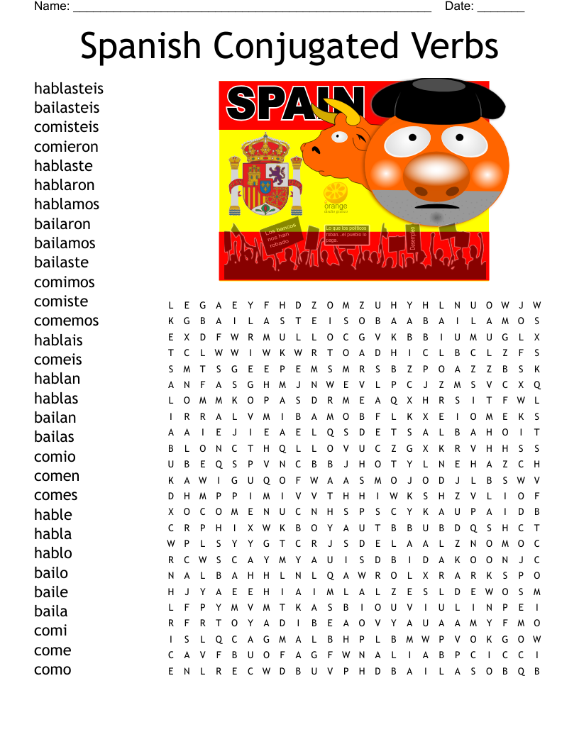 Spanish Conjugated Verbs Word Search