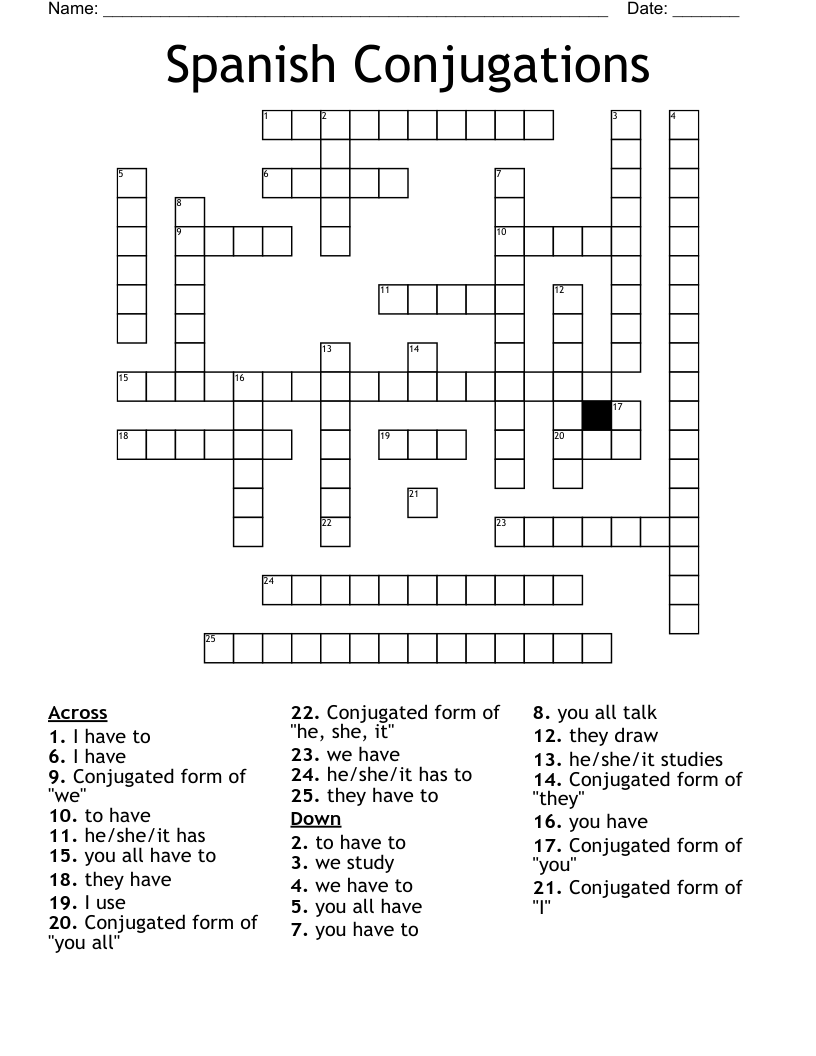 Spanish Conjugations Crossword