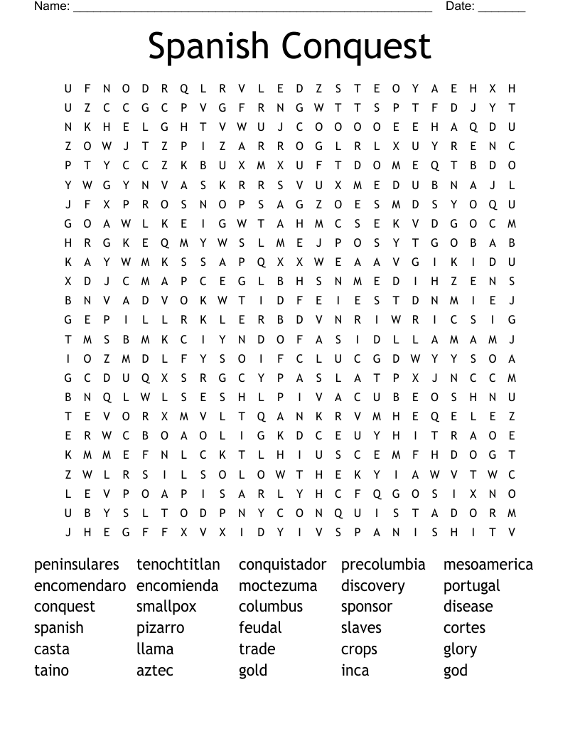 Spanish Conquest Word Search