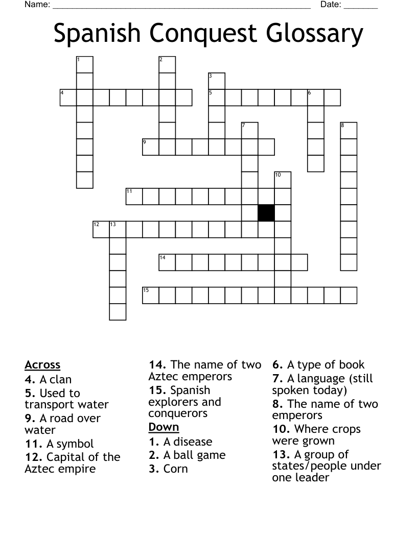 Spanish Conquest Glossary Crossword