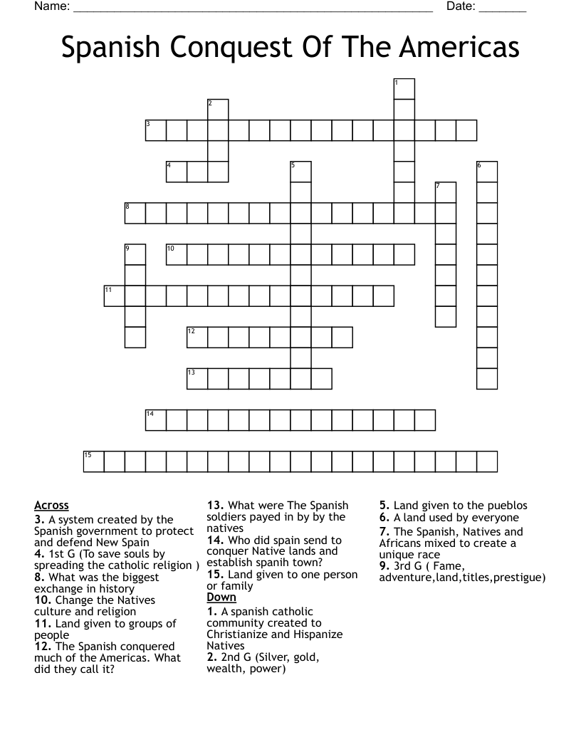 Spanish Conquest Of The Americas Crossword