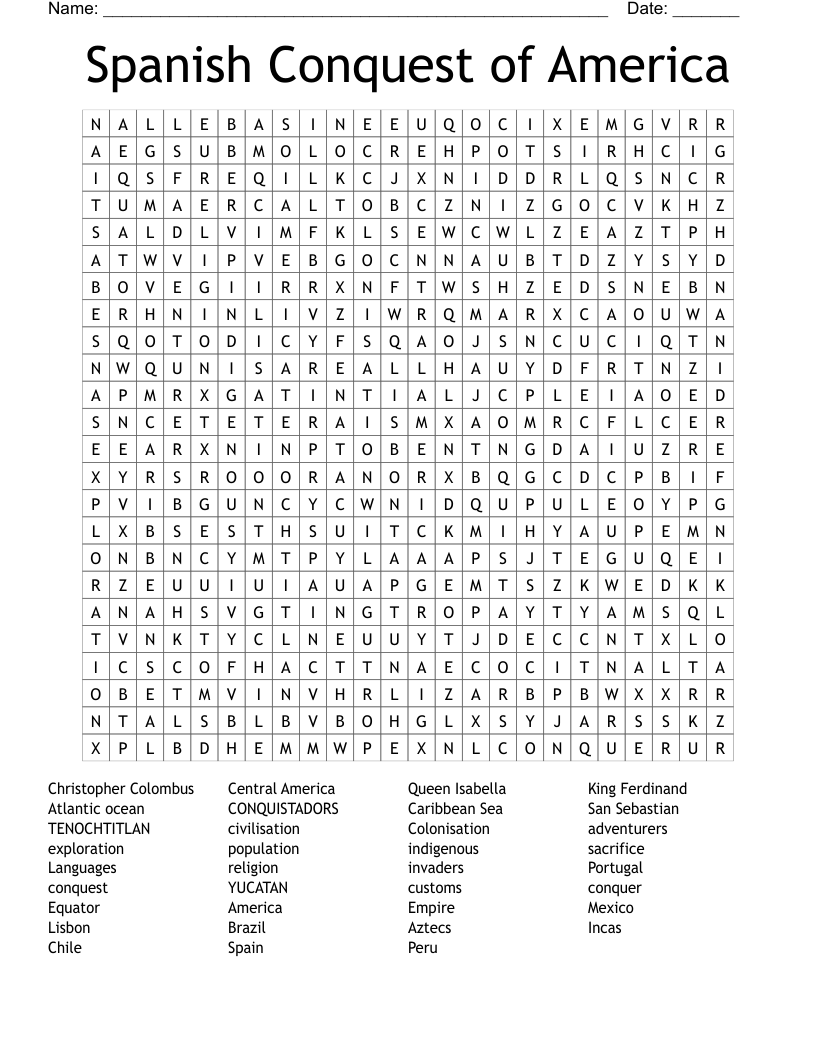 Spanish Conquest of America Word Search