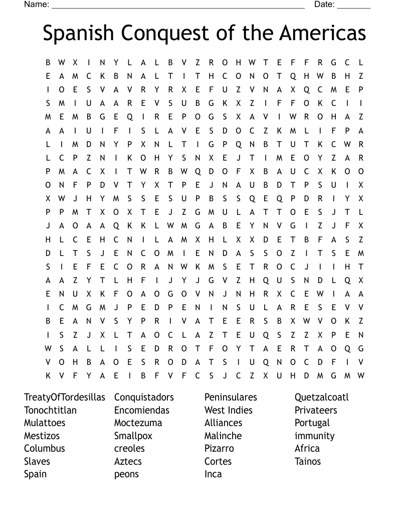 Spanish Conquest of the Americas Word Search