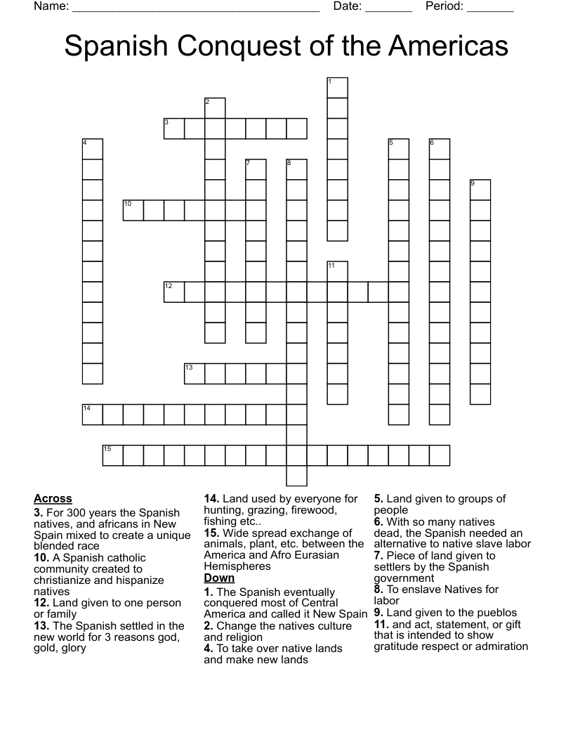 Spanish Conquest of the Americas  Crossword