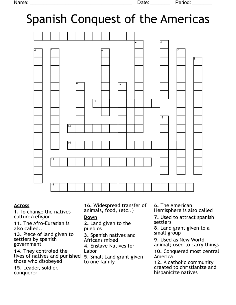 Spanish Conquest of the Americas  Crossword