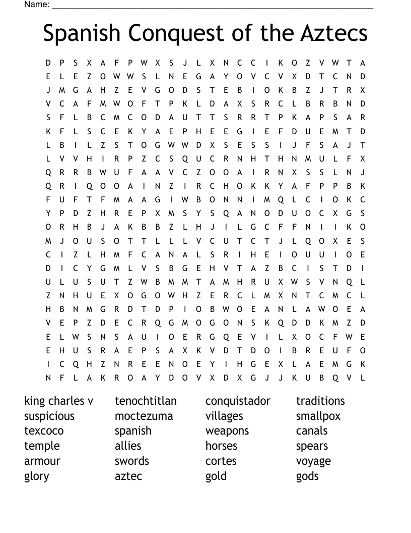 Spanish Conquest of the Aztecs Word Search