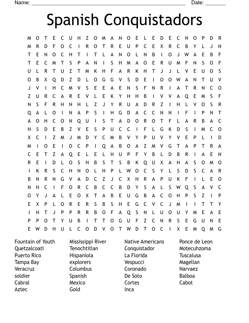 Spanish Conquistadors Word Search