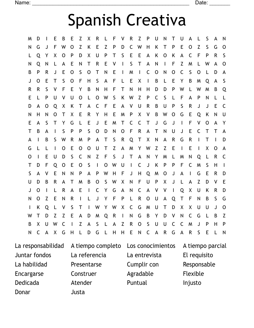 Spanish Creativa  Word Search