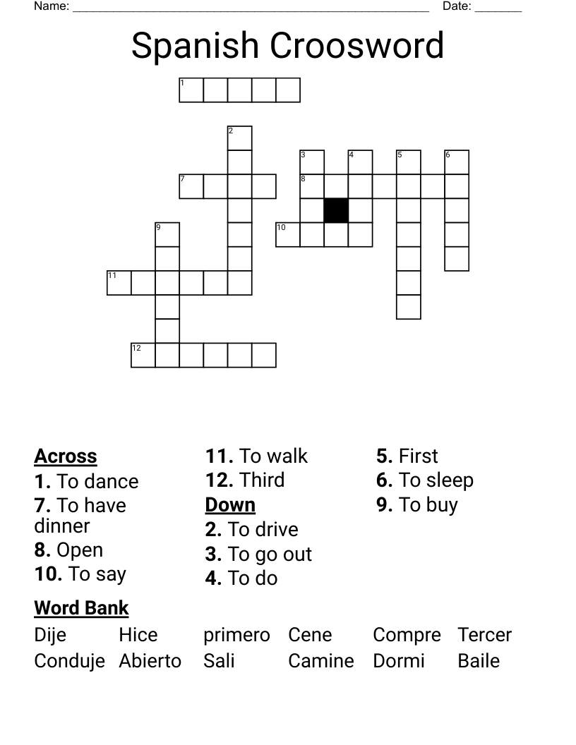 Spanish Croosword Crossword