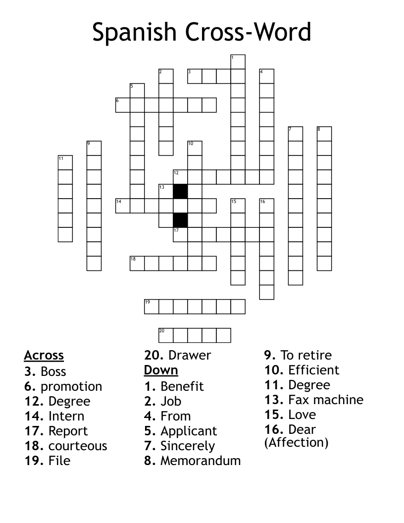 Spanish Cross-Word Crossword