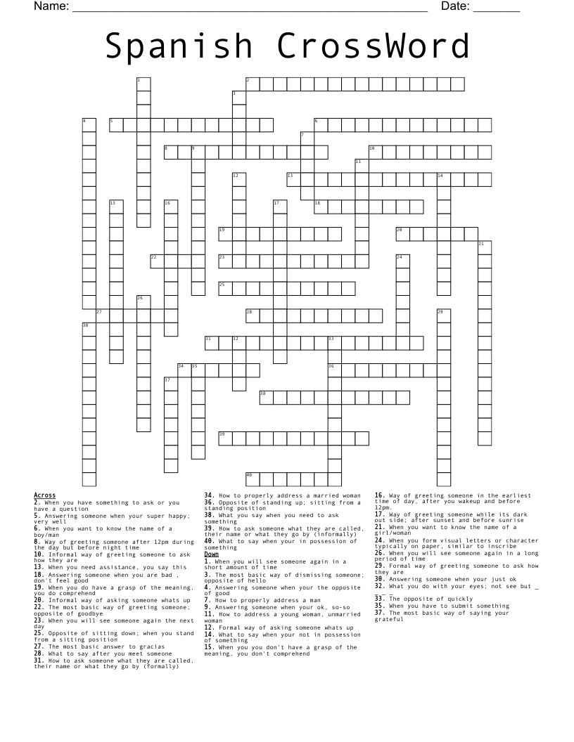 Spanish CrossWord 