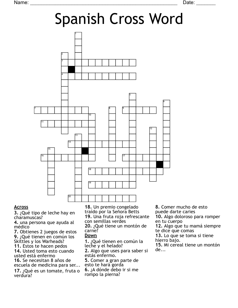 Spanish Cross Word