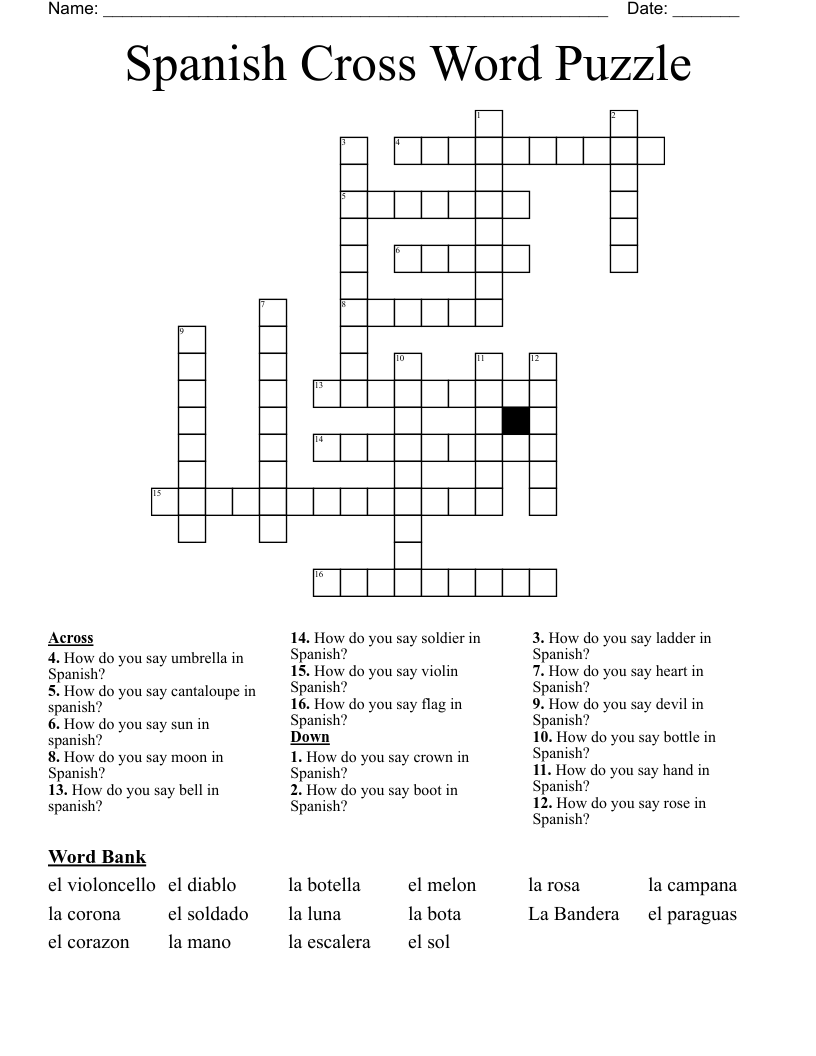 Spanish Cross Word Puzzle
