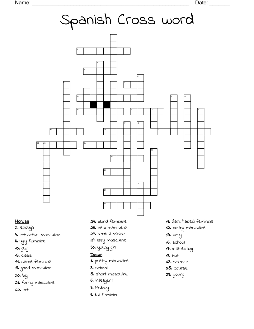 Spanish Cross word