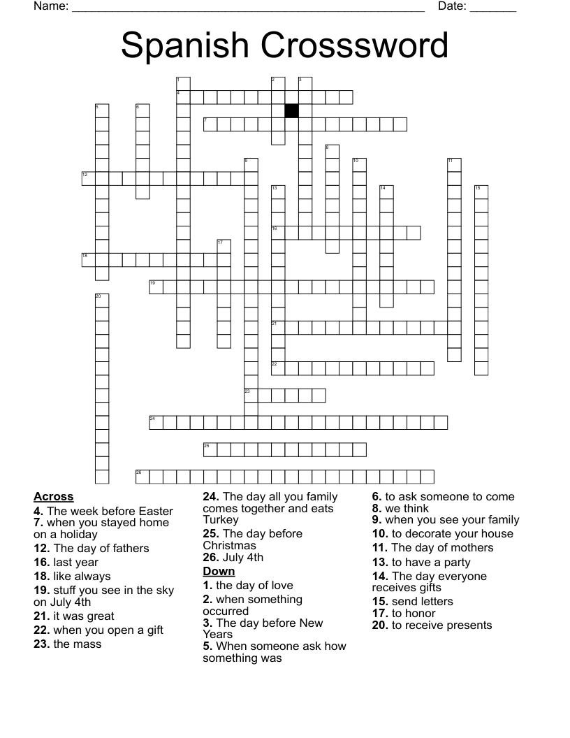 Spanish Crosssword Crossword