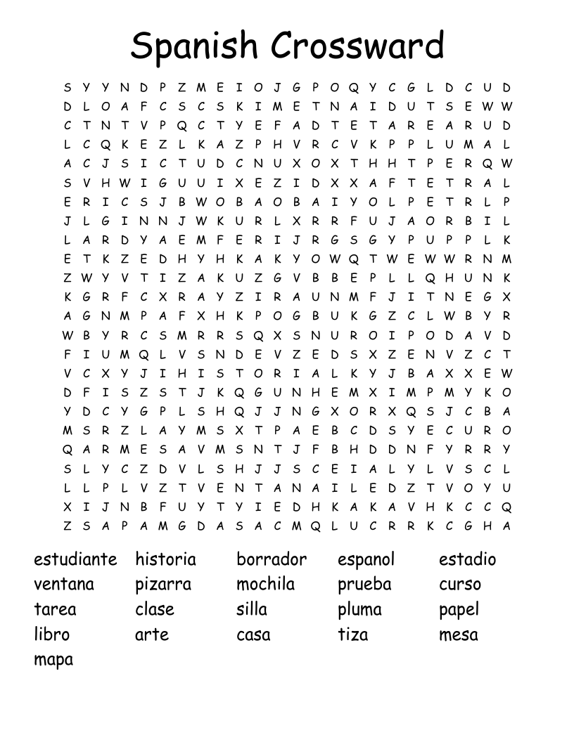 Spanish Crossward Word Search