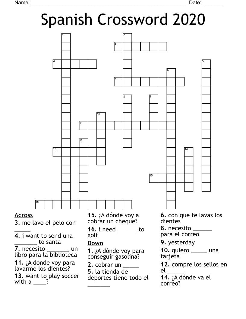 Spanish Crossword 2020