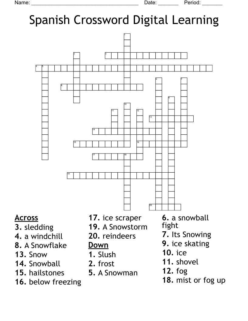 Spanish Crossword Digital Learning  