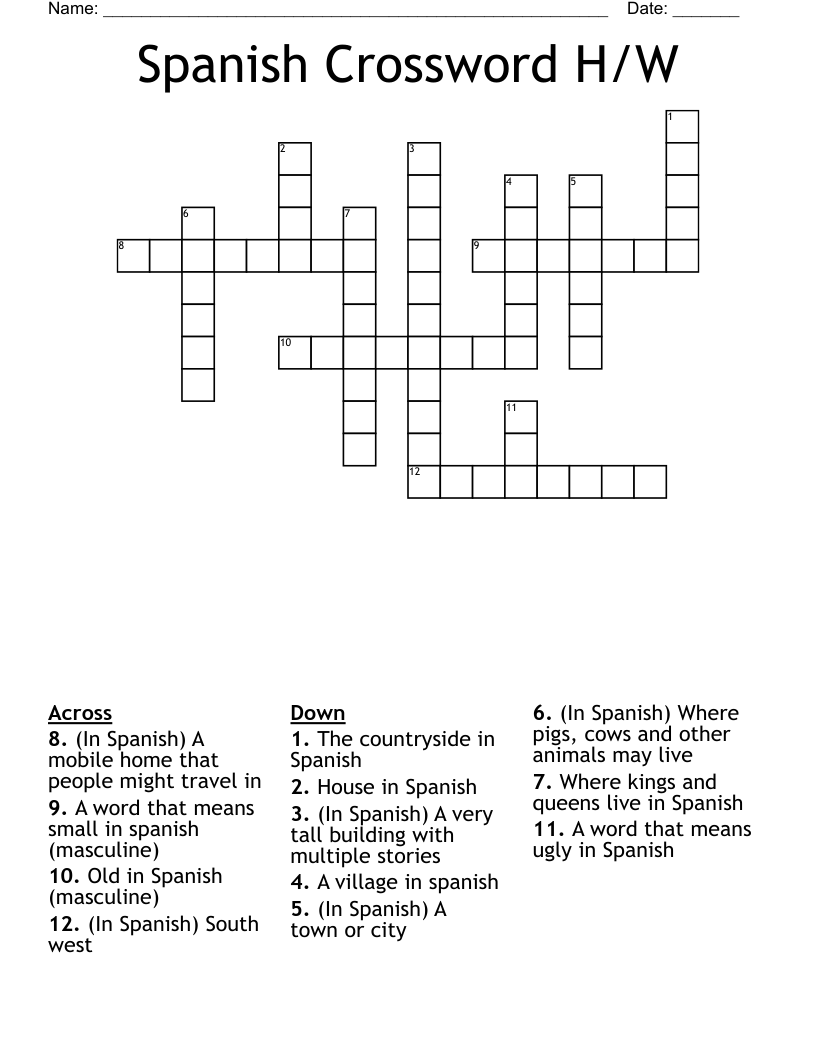 Spanish Crossword H/W