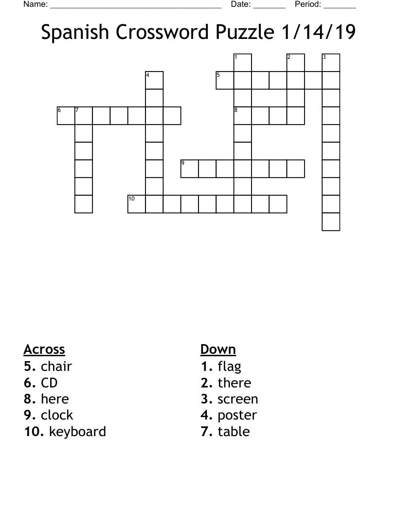 Spanish Crossword Puzzle 1/14/19