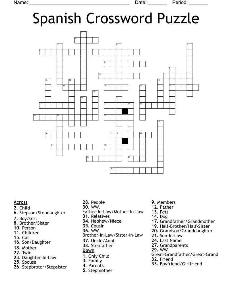 Spanish Crossword Puzzle