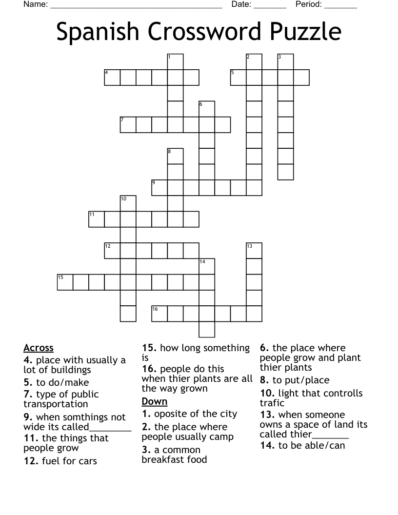 Spanish Crossword Puzzle