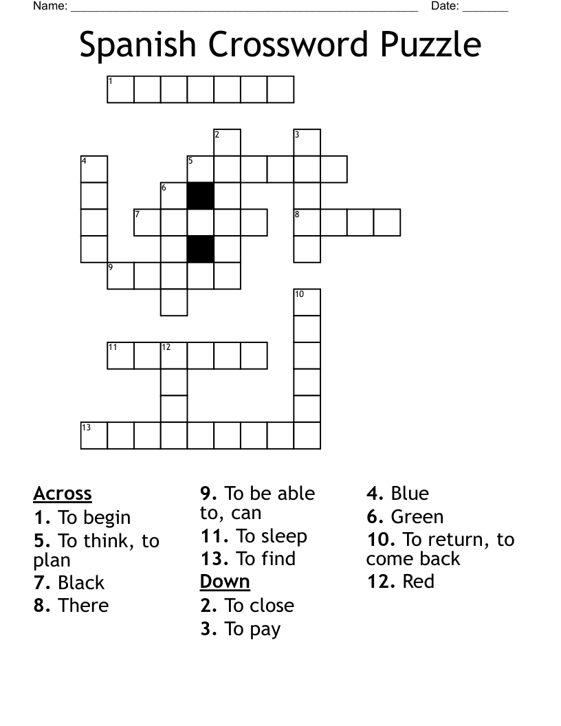 Spanish Crossword Puzzle