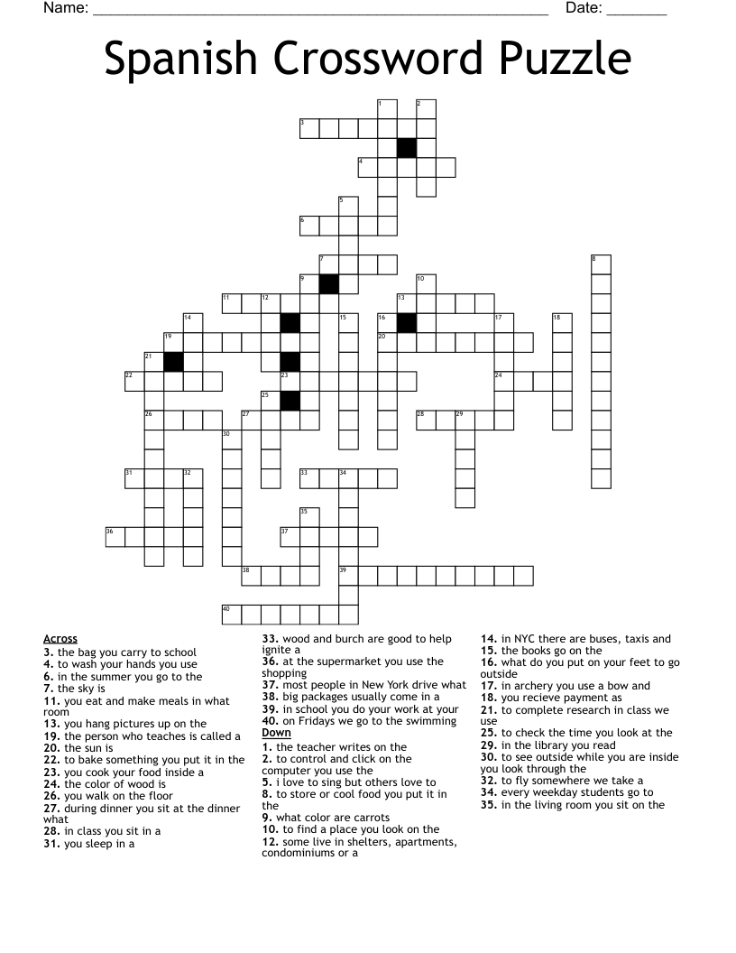 Spanish Crossword Puzzle