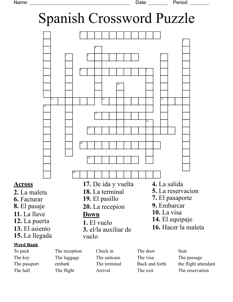 Spanish Crossword Puzzle