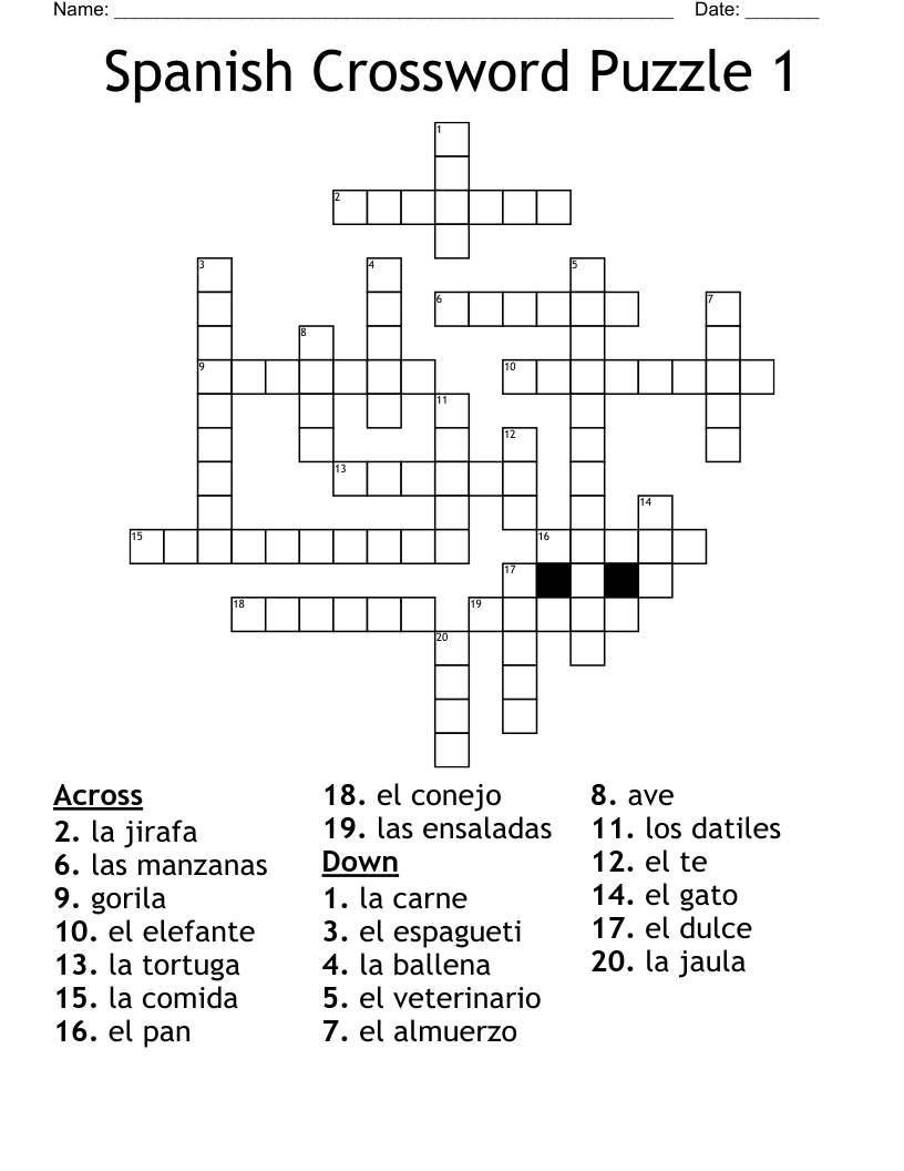 Spanish Crossword Puzzle 1