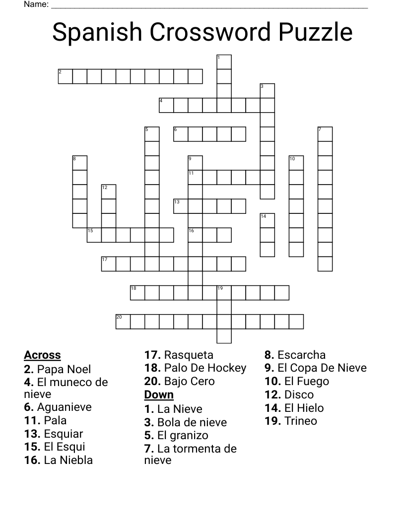 Spanish Crossword Puzzle