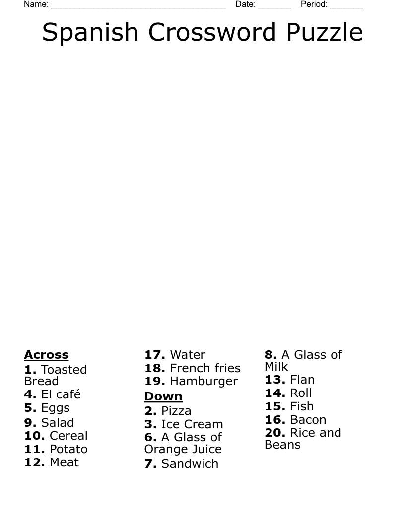 Spanish Crossword Puzzle