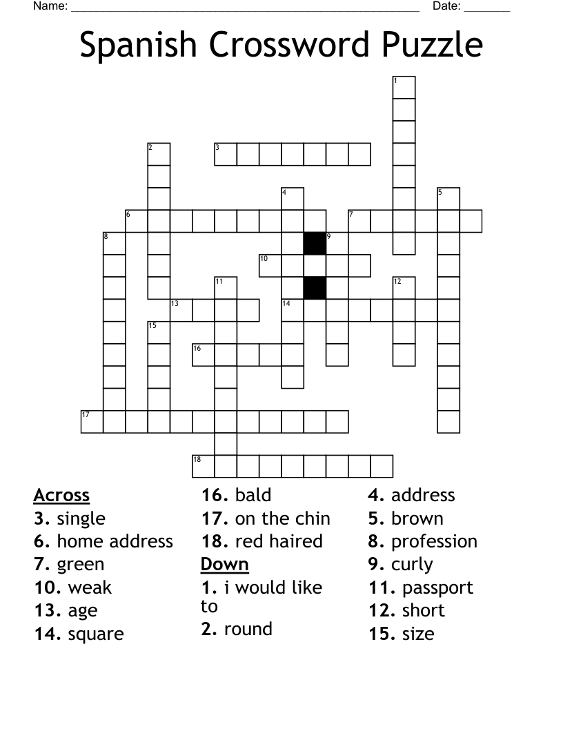 Spanish Crossword Puzzle