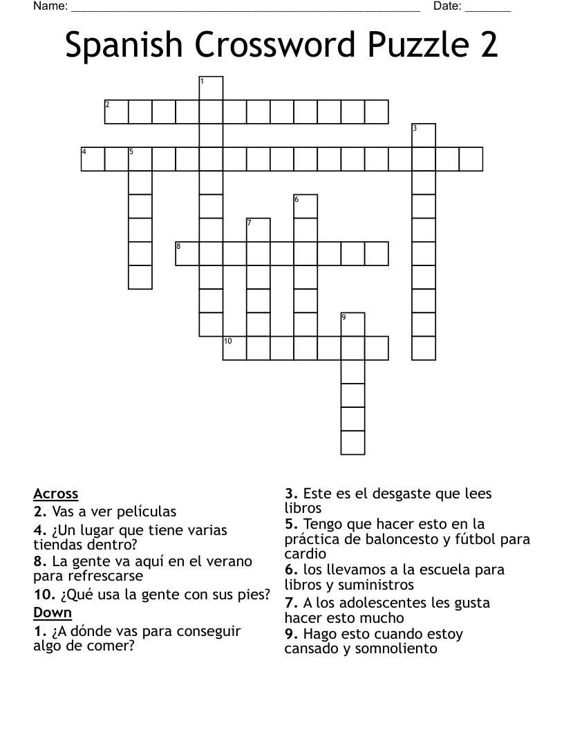 Spanish Crossword Puzzle 2