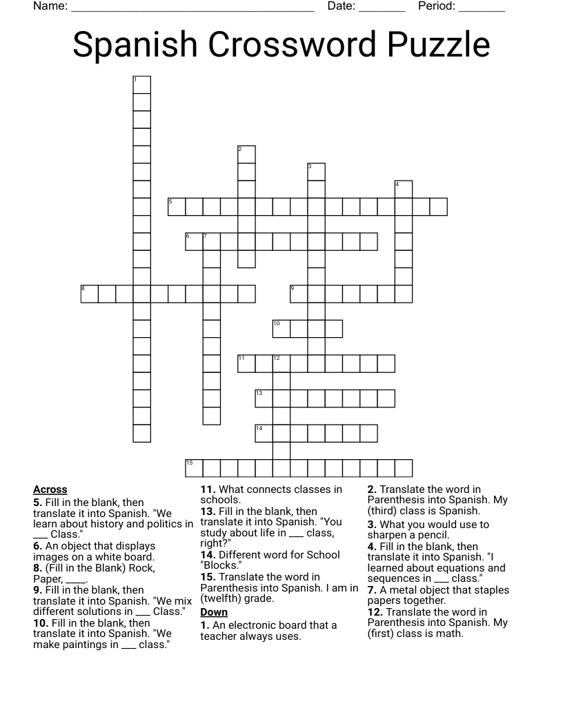 Spanish Crossword Puzzle
