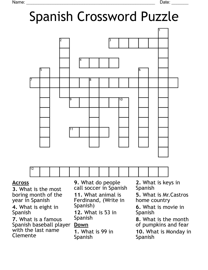 Spanish Crossword Puzzle