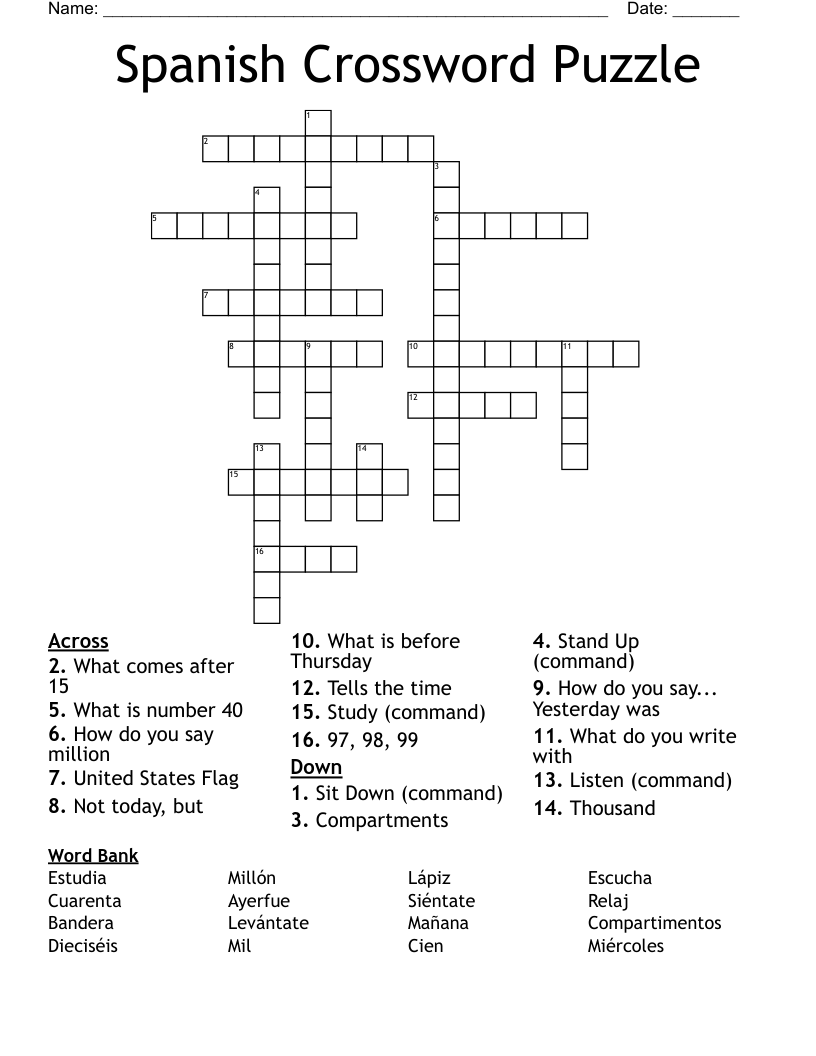Spanish Crossword Puzzle