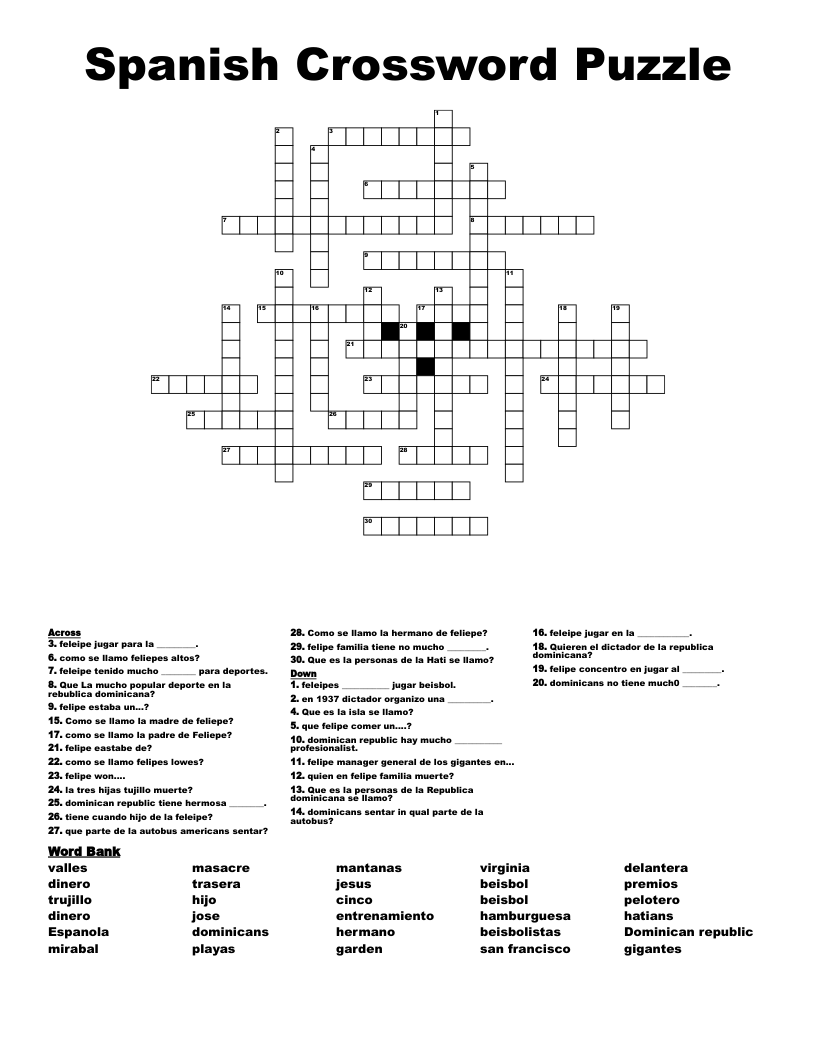 Spanish Crossword Puzzle